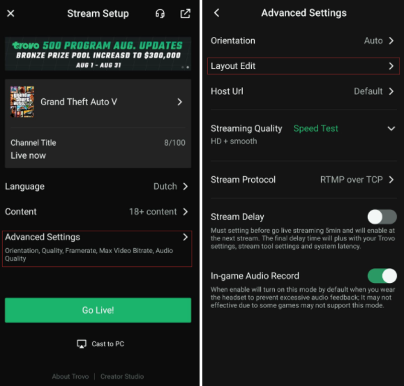 Pre-Stream Layout Access